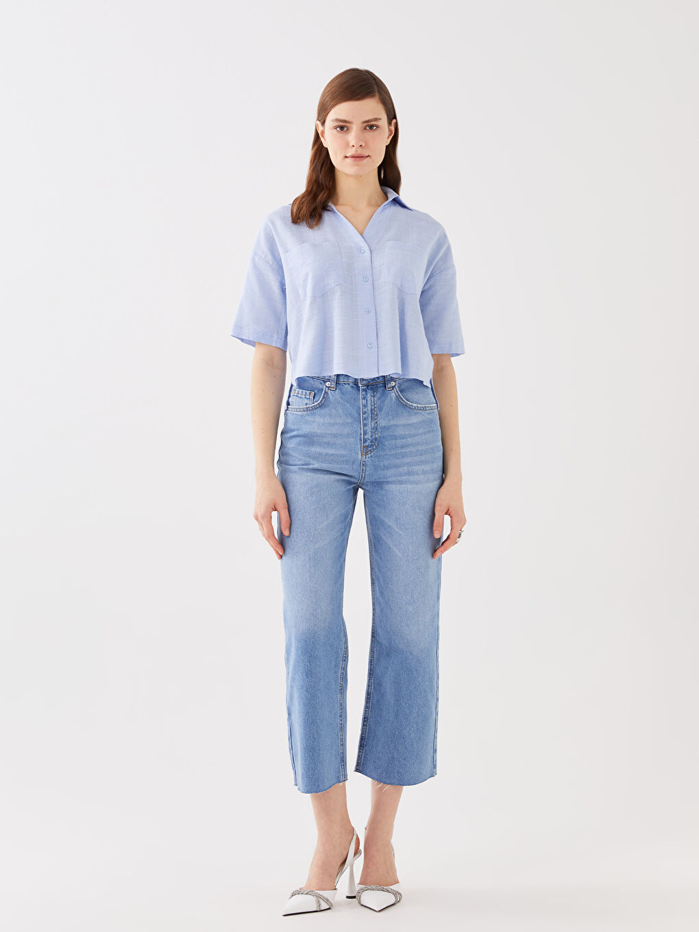 Chemise Coupe Courte à Motifs Manches Courtes pour Femmes-2