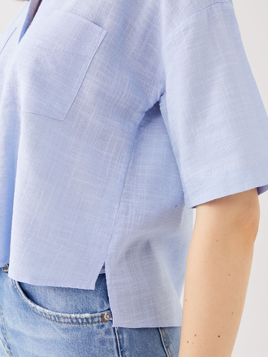 Chemise Coupe Courte à Motifs Manches Courtes pour Femmes-3