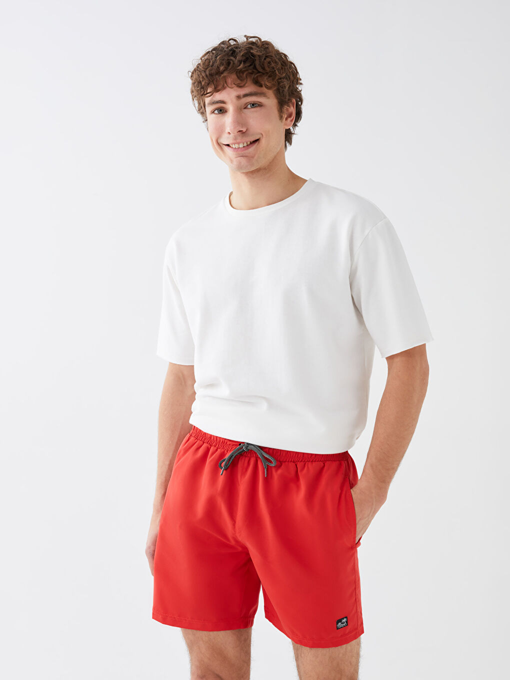 شورت سباحة قصير سادة للرجال-1