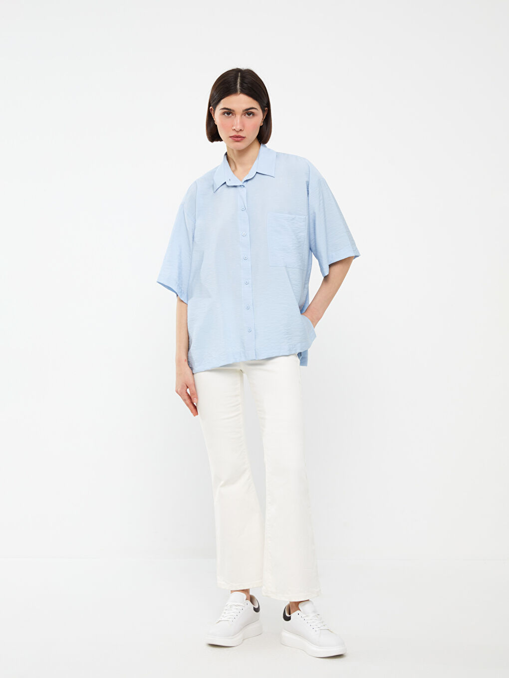 Short Sleeve Oversize Women's Shirt-2