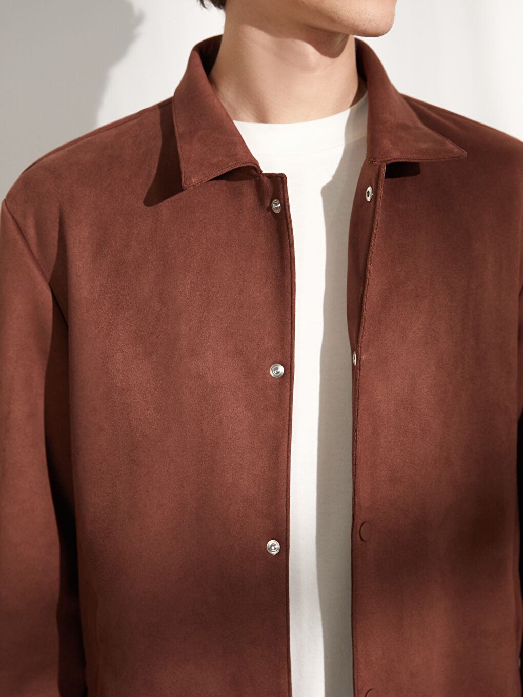 Regular Fit Collared Neck Suede Men's Jacket-3