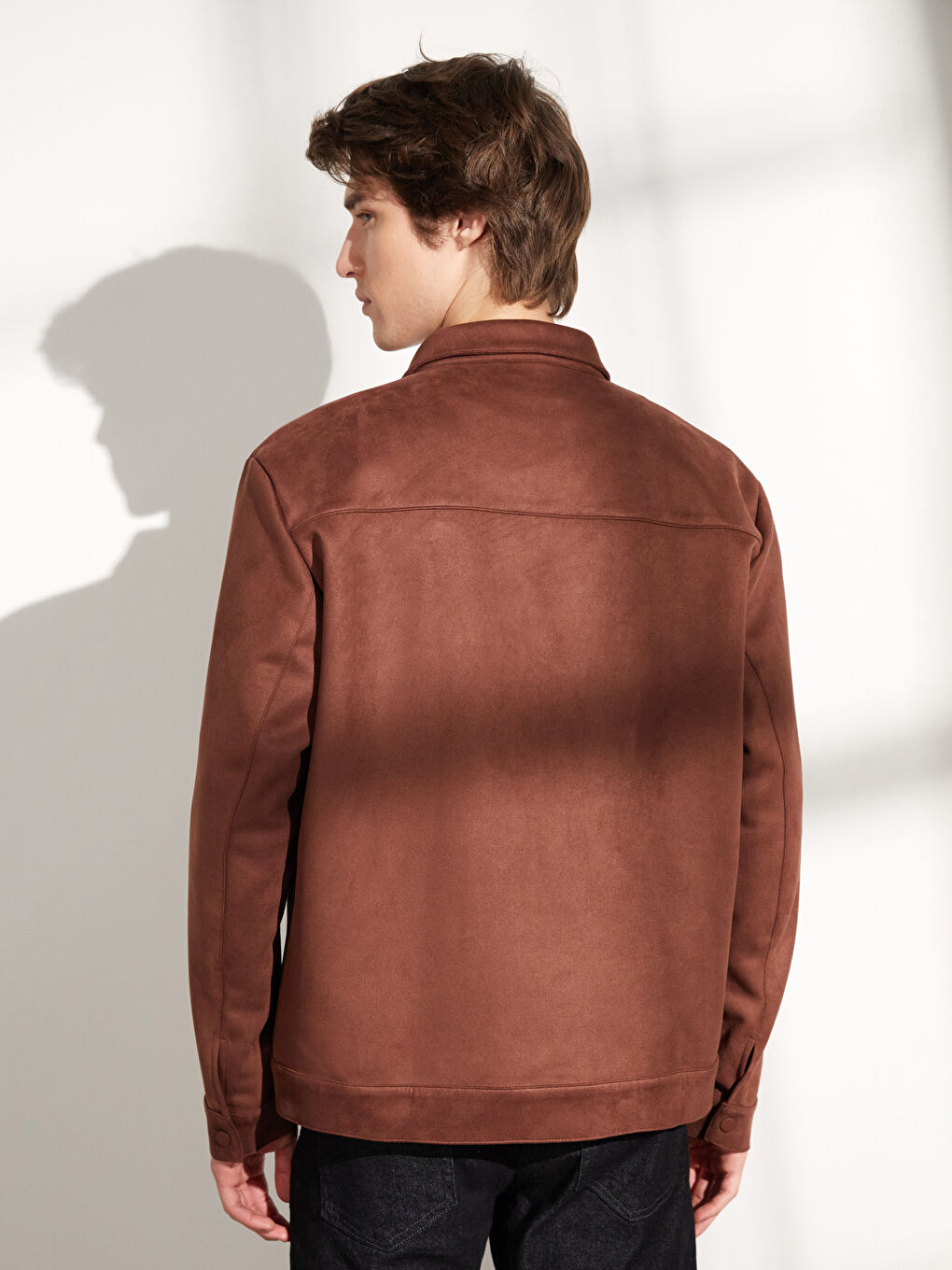 Regular Fit Collared Neck Suede Men's Jacket-4