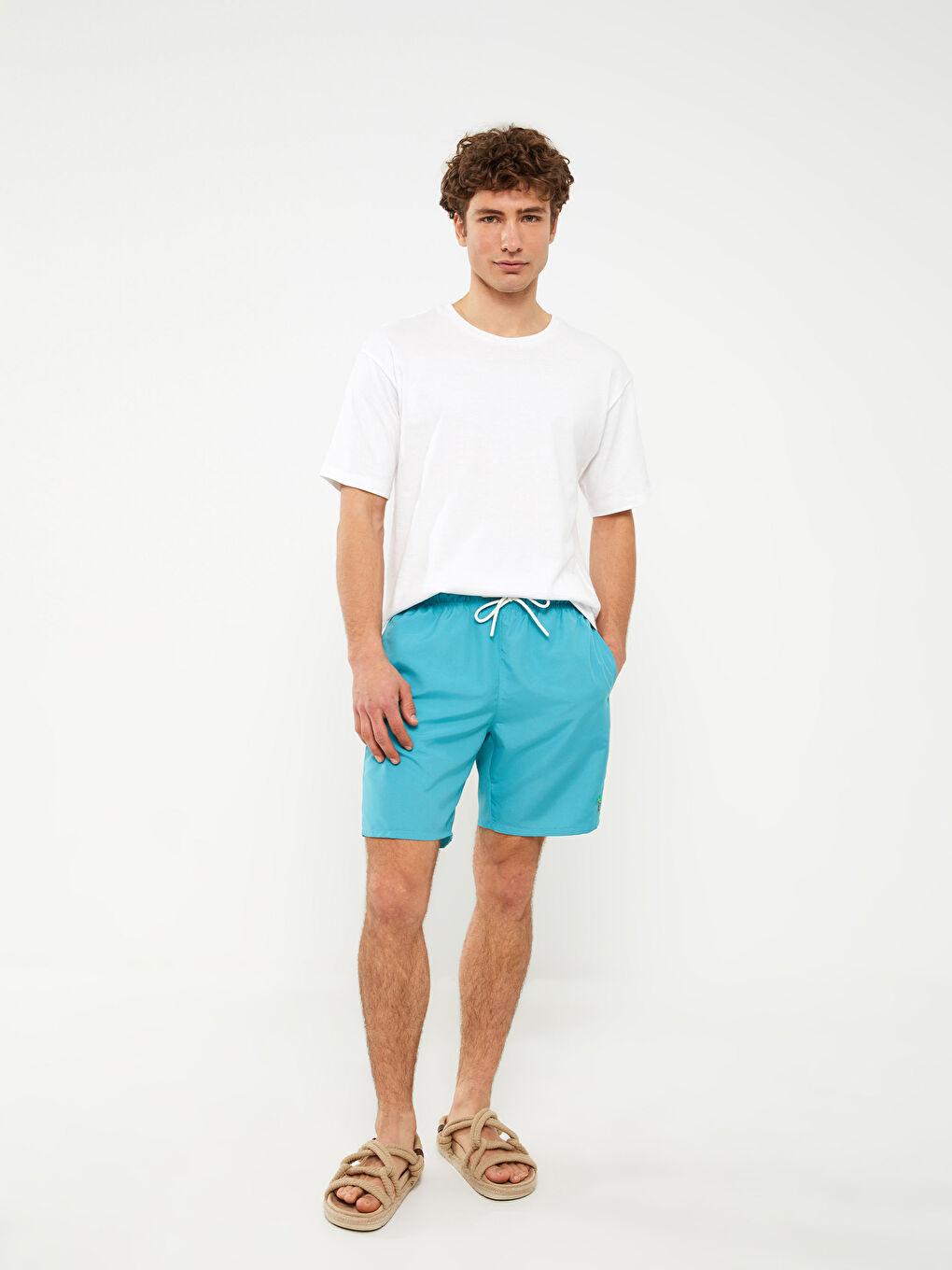 Turkuaz Diz Hizası Boy Basic Erkek Deniz Şortu