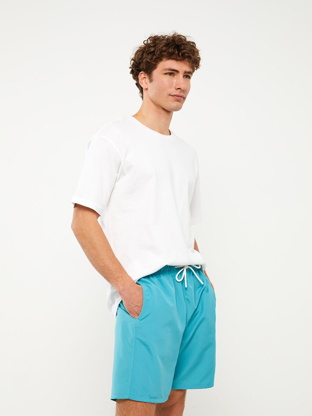 Turkuaz Diz Hizası Boy Basic Erkek Deniz Şortu-1