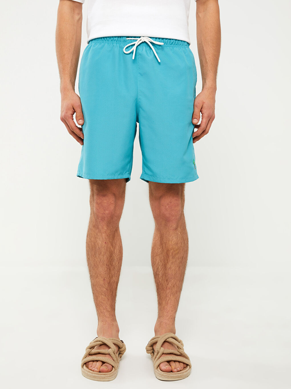 Turkuaz Diz Hizası Boy Basic Erkek Deniz Şortu-3