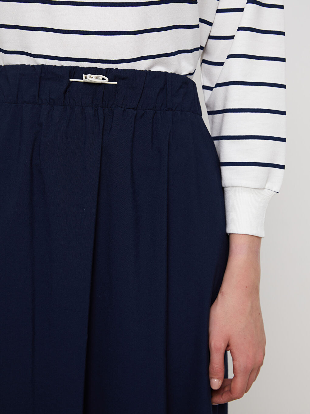 Lacivert Beli Lastikli Rahat Kalıp Kadın Etek-2