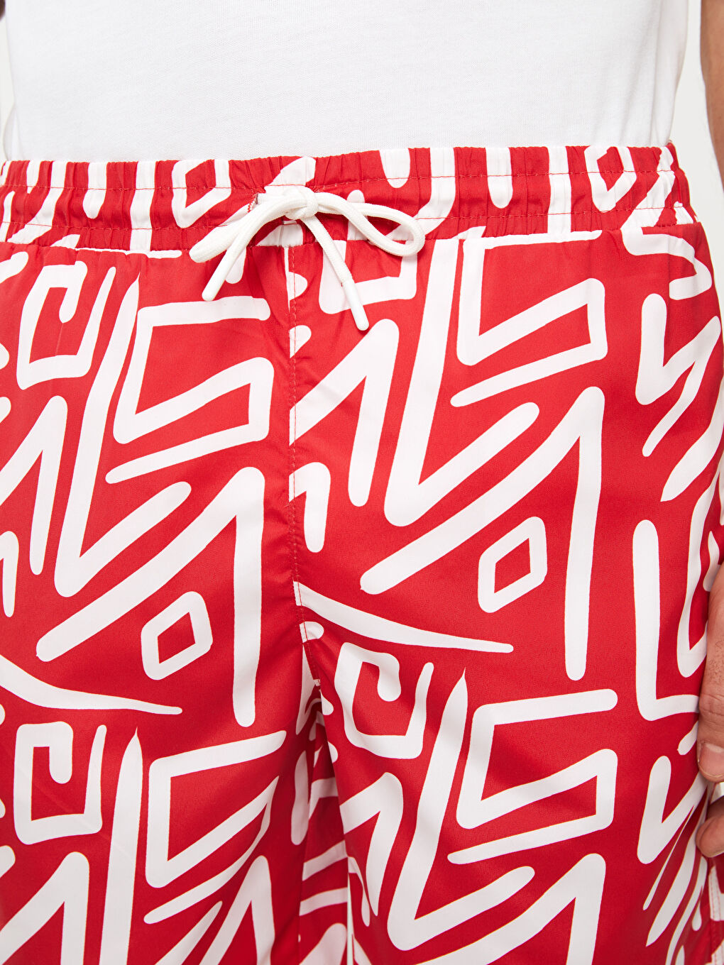 Kırmızı Kısa Boy Desenli Erkek Deniz Şortu-2