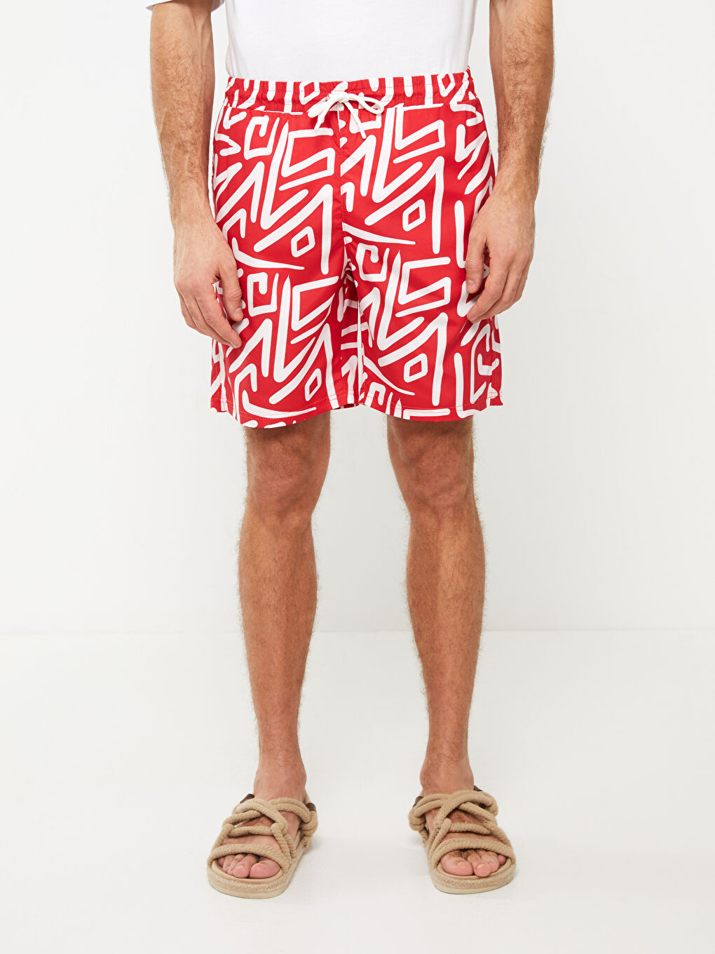Kırmızı Kısa Boy Desenli Erkek Deniz Şortu-3