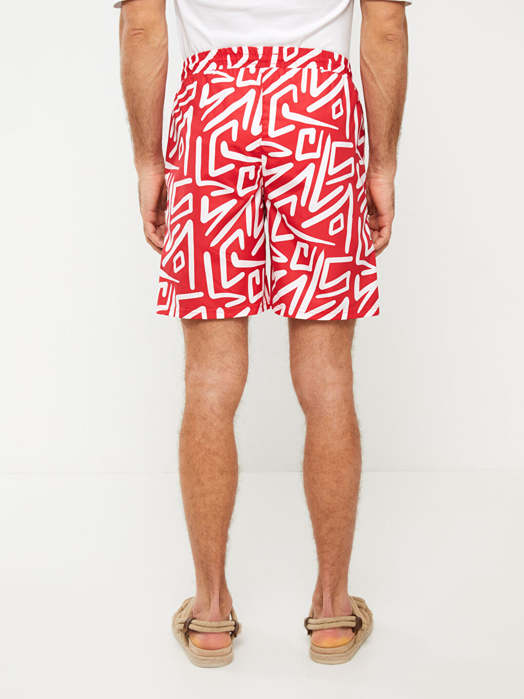 Kırmızı Kısa Boy Desenli Erkek Deniz Şortu-4