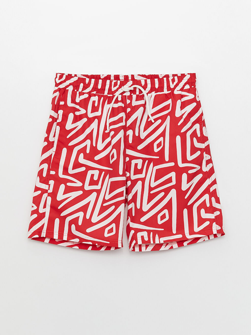 Kırmızı Kısa Boy Desenli Erkek Deniz Şortu-5