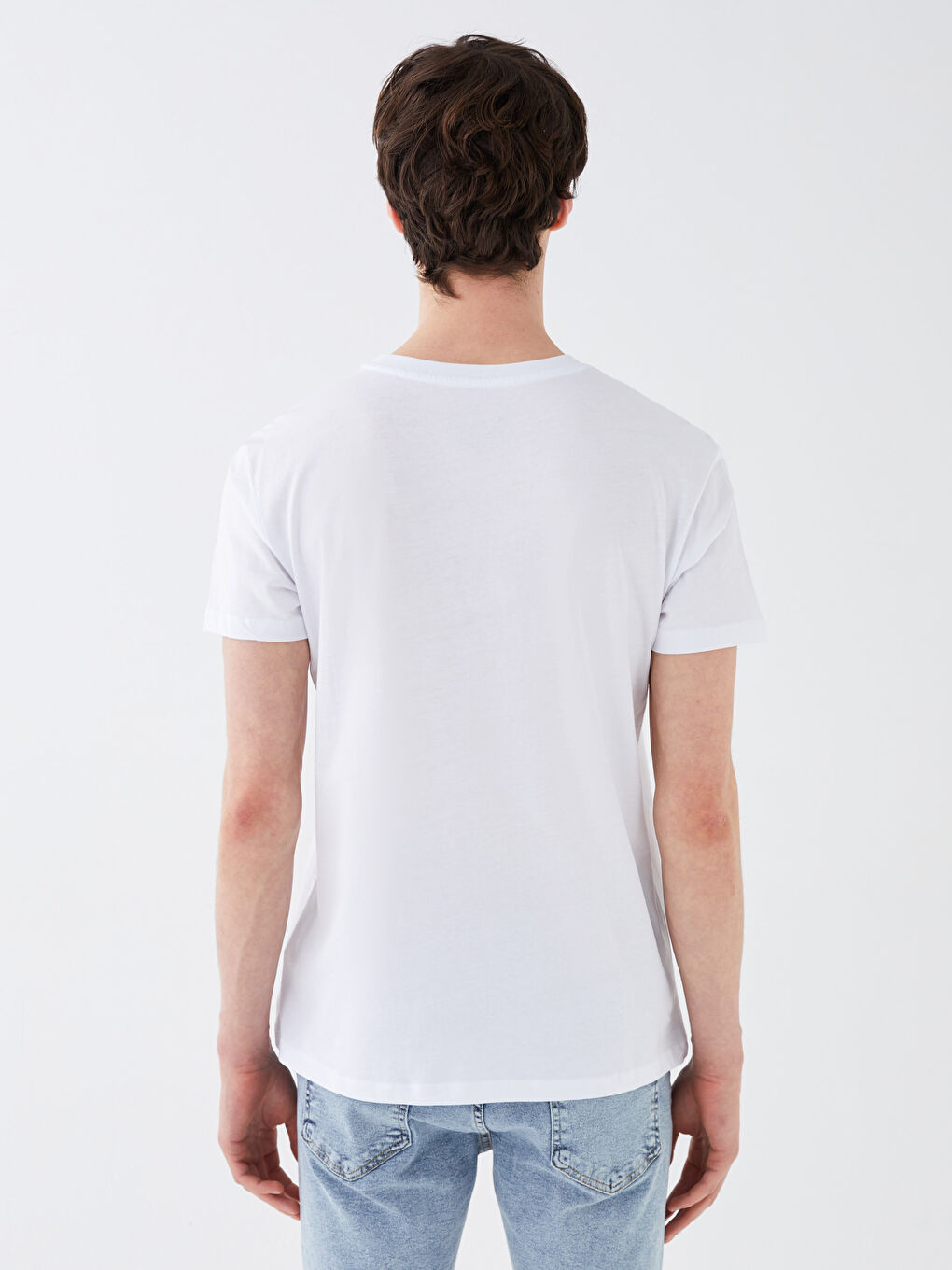 Beyaz Bisiklet Yaka Kısa Kollu Baskılı Penye Erkek Tişört-4
