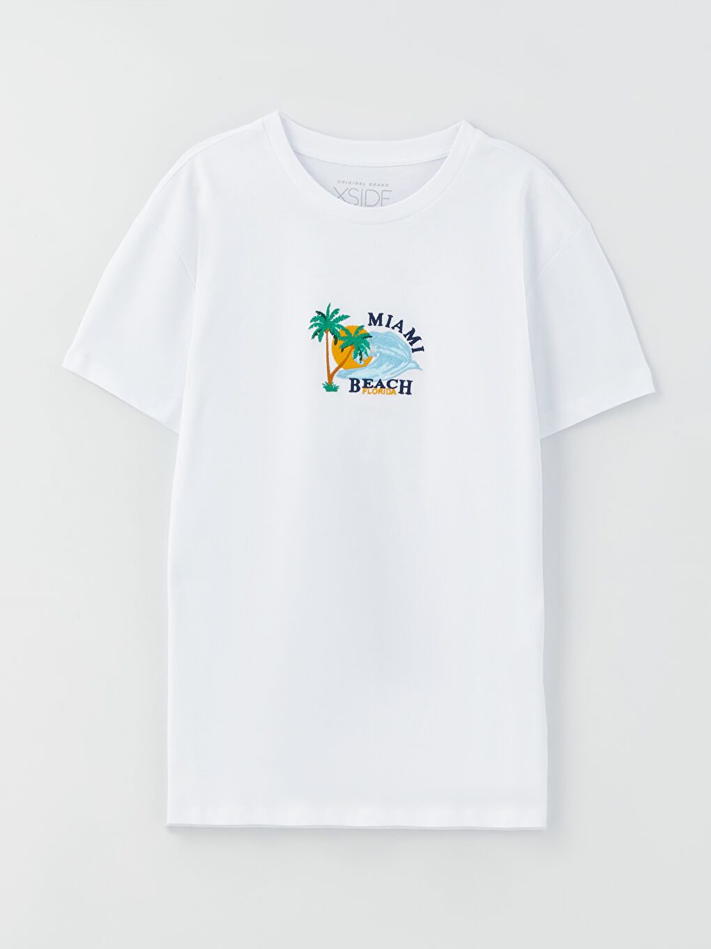 Beyaz Bisiklet Yaka Kısa Kollu Baskılı Penye Erkek Tişört-5