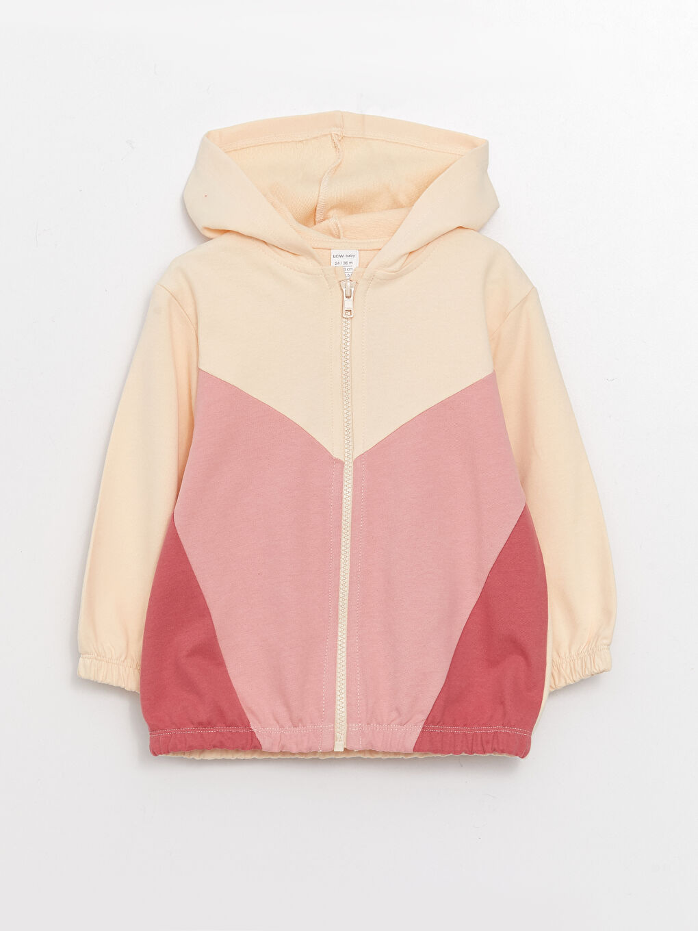 Капюшонды ұзын жеңді қыз балаға арналған түрлі-түсті сыдырмалы свитшот