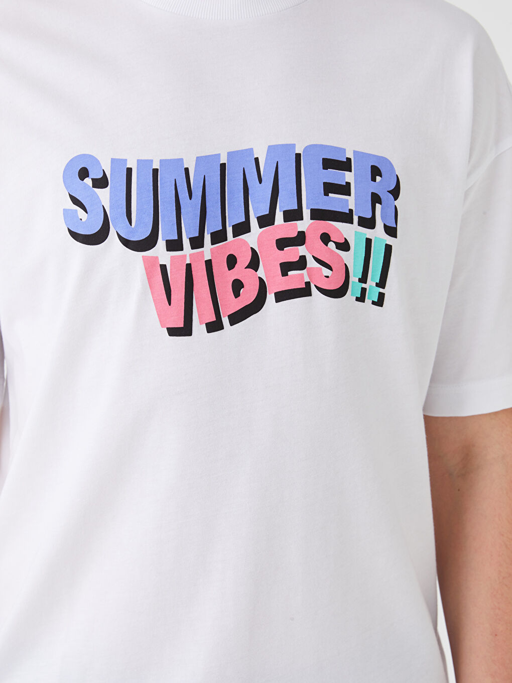 Beyaz Bisiklet Yaka Kısa Kollu Baskılı Penye Erkek Tişört-4