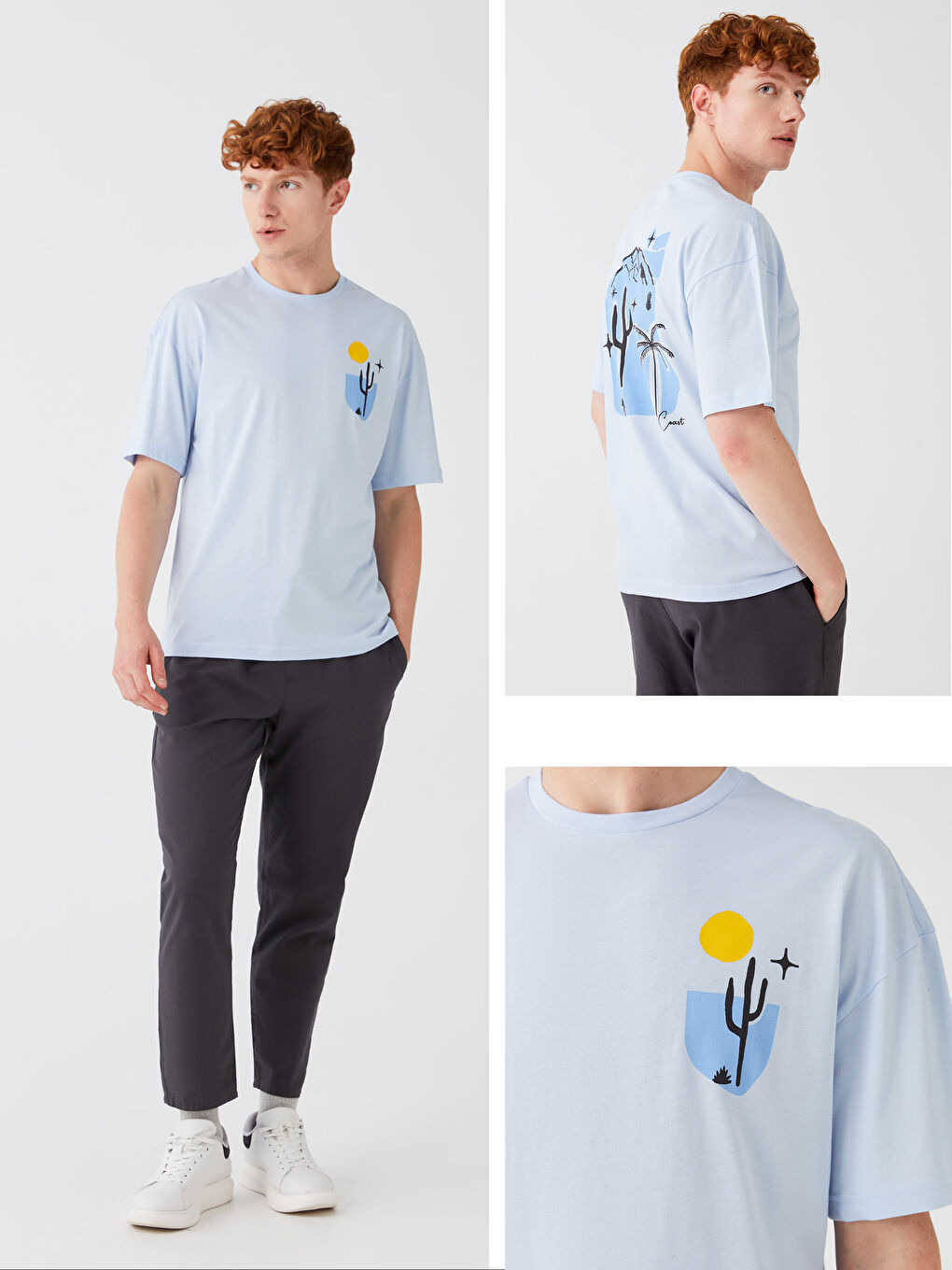 Mavi Bisiklet Yaka Kısa Kollu Baskılı Penye Erkek Tişört