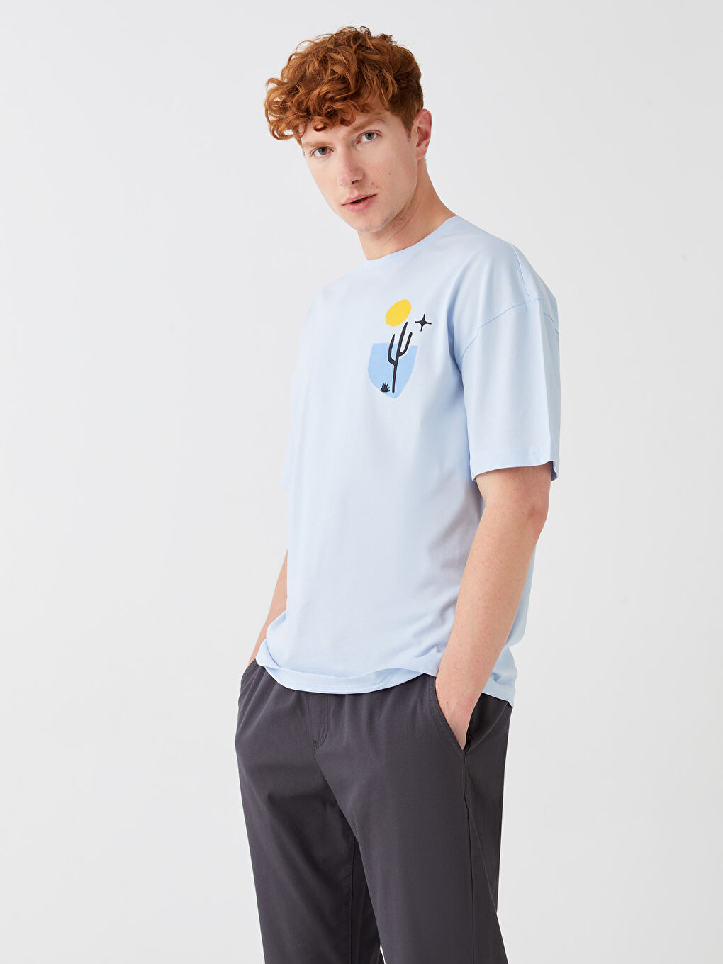 Mavi Bisiklet Yaka Kısa Kollu Baskılı Penye Erkek Tişört-2