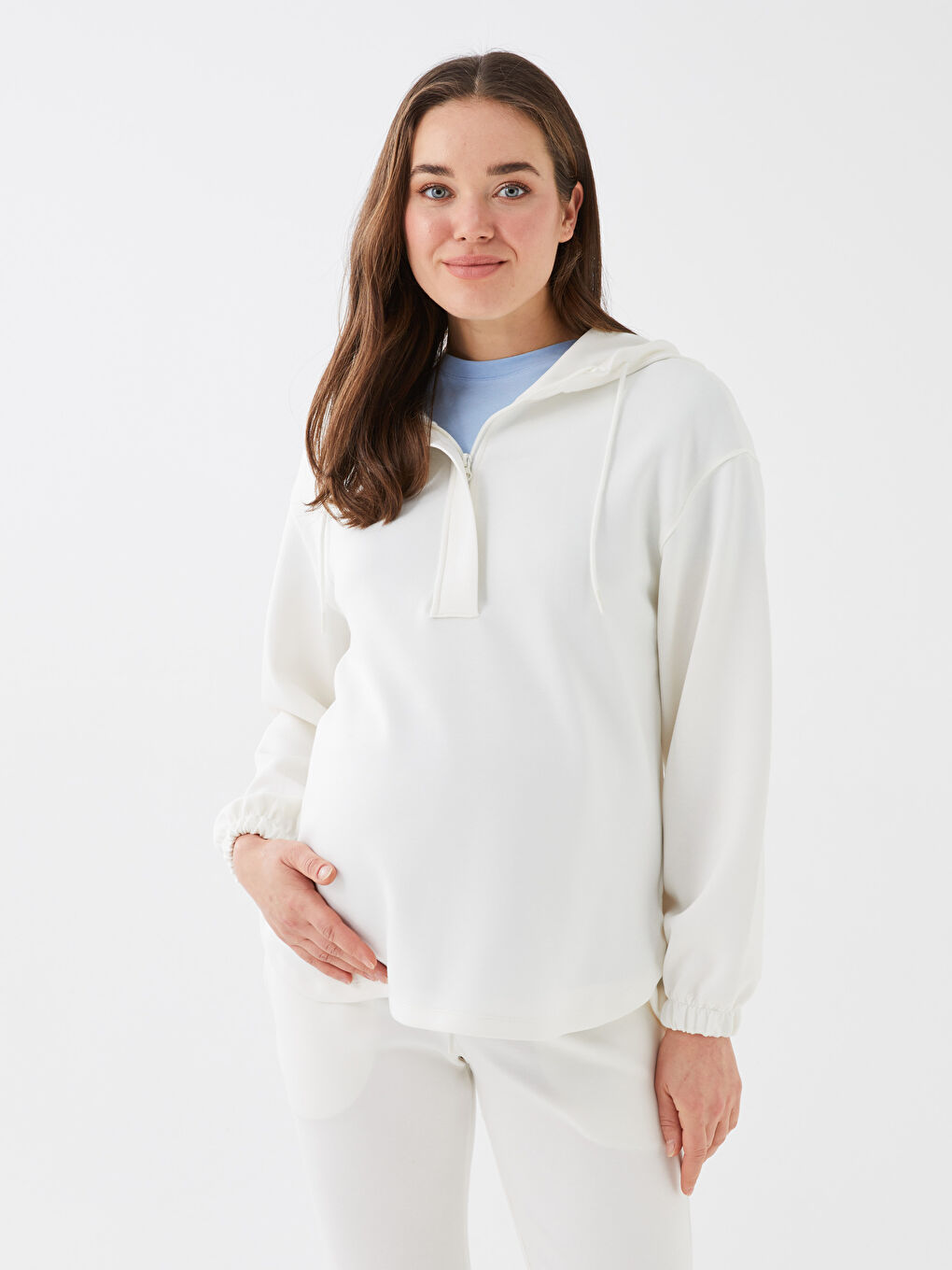 Plain Long Sleeve Maternity Hoodie-1