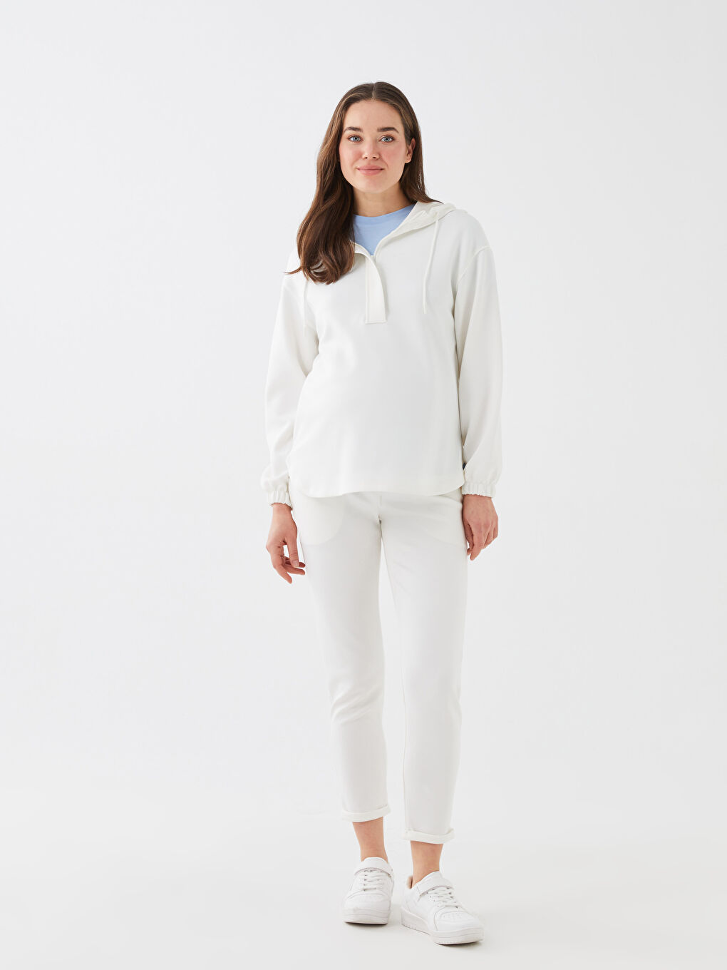 Plain Long Sleeve Maternity Hoodie-2