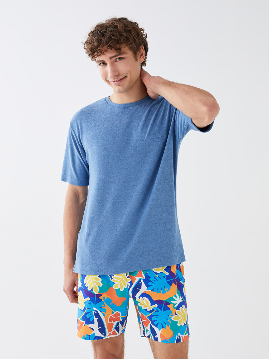 Turuncu Kısa Boy Desenli Erkek Deniz Şortu