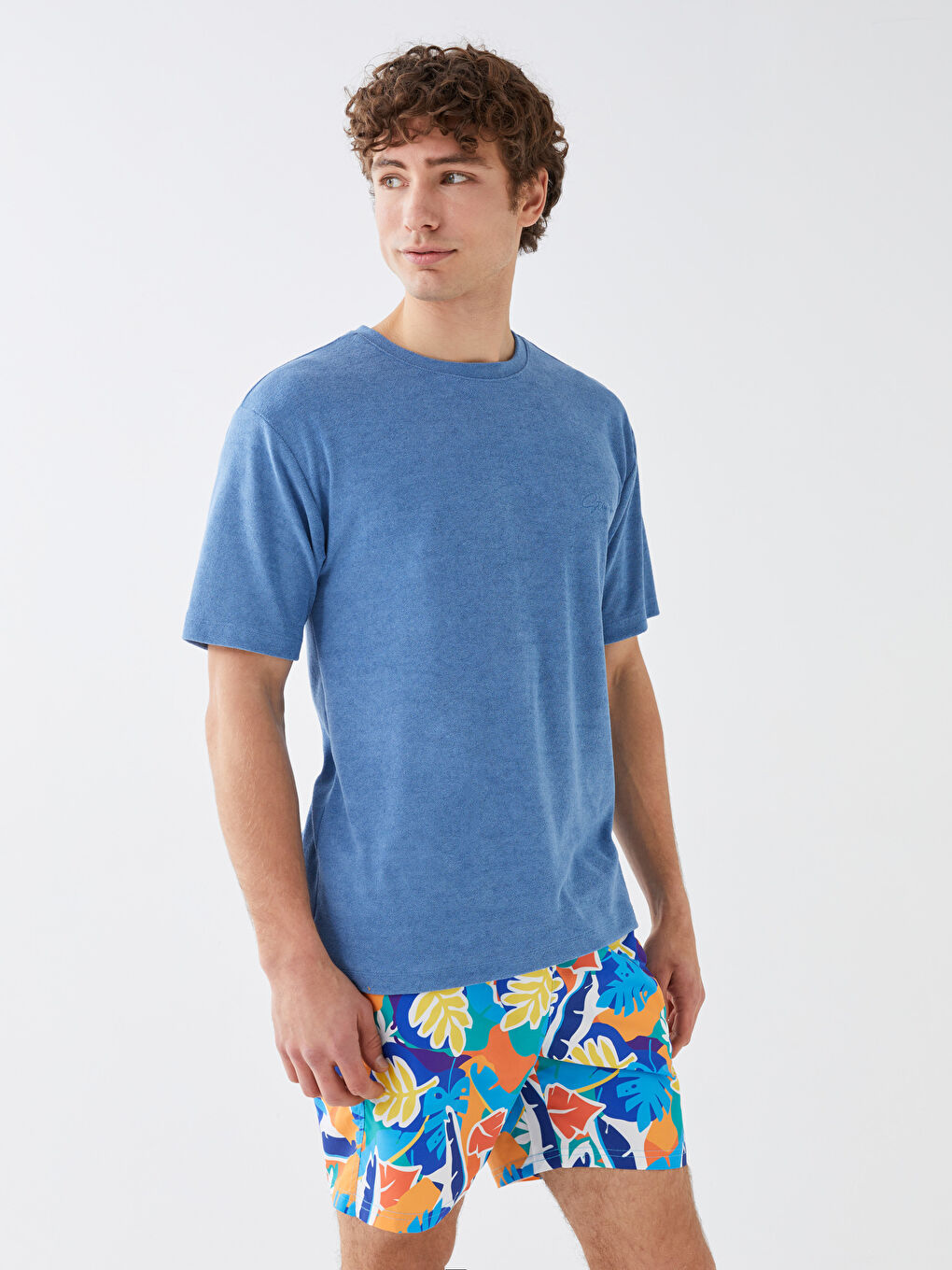 Turuncu Kısa Boy Desenli Erkek Deniz Şortu-1