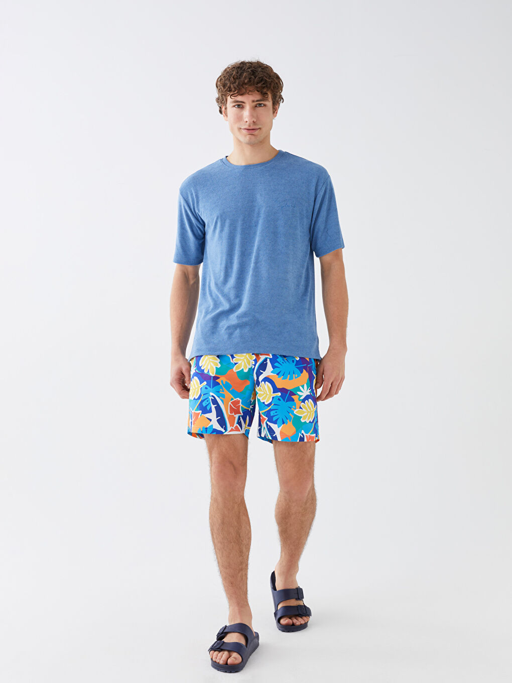 Turuncu Kısa Boy Desenli Erkek Deniz Şortu-2