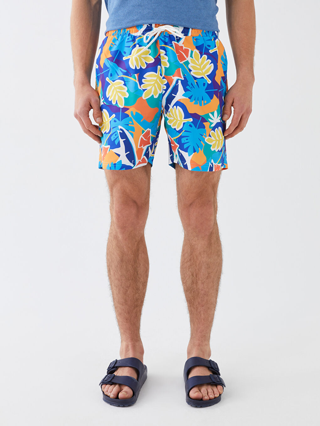 Turuncu Kısa Boy Desenli Erkek Deniz Şortu-4