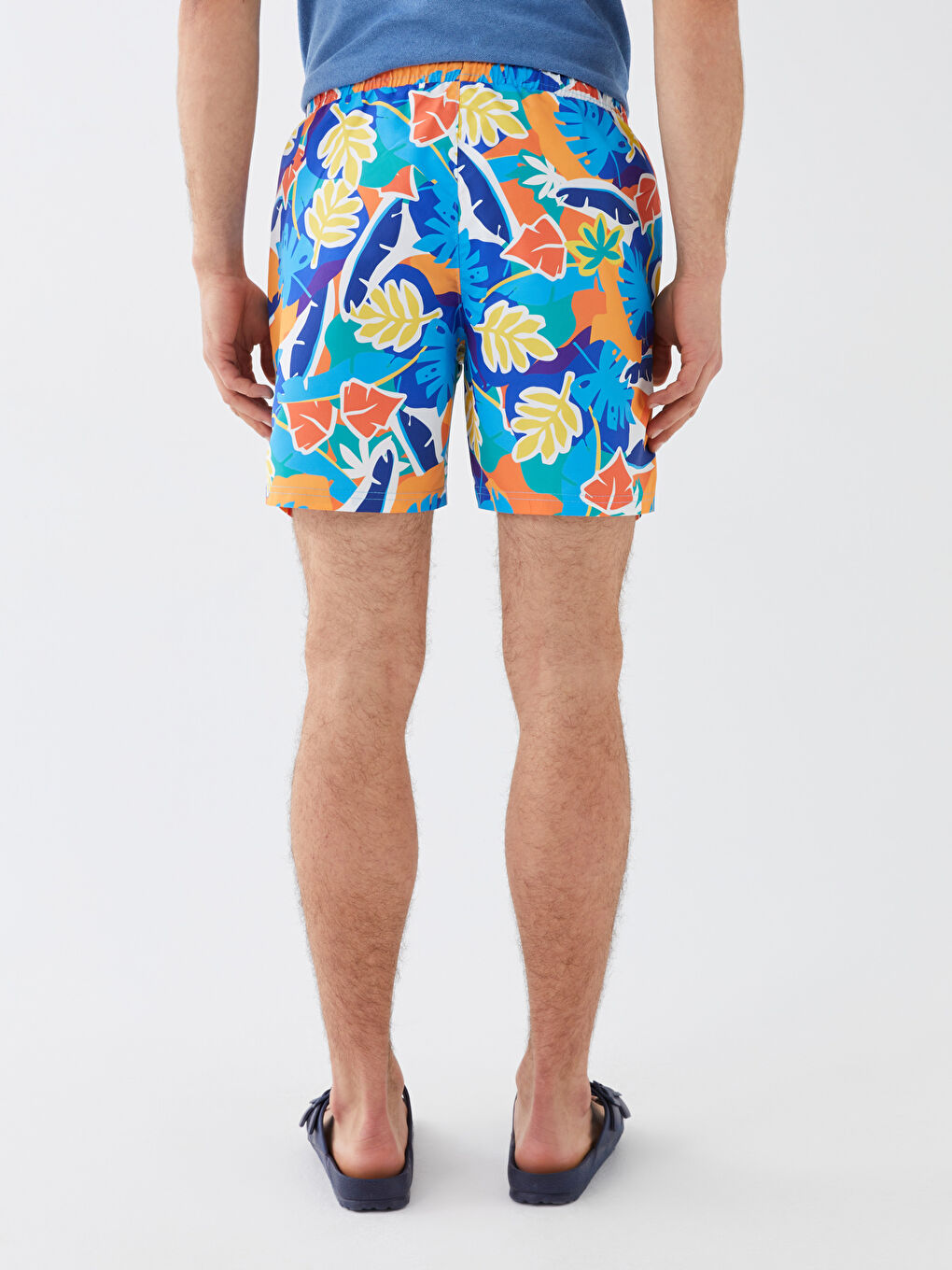 Turuncu Kısa Boy Desenli Erkek Deniz Şortu-5