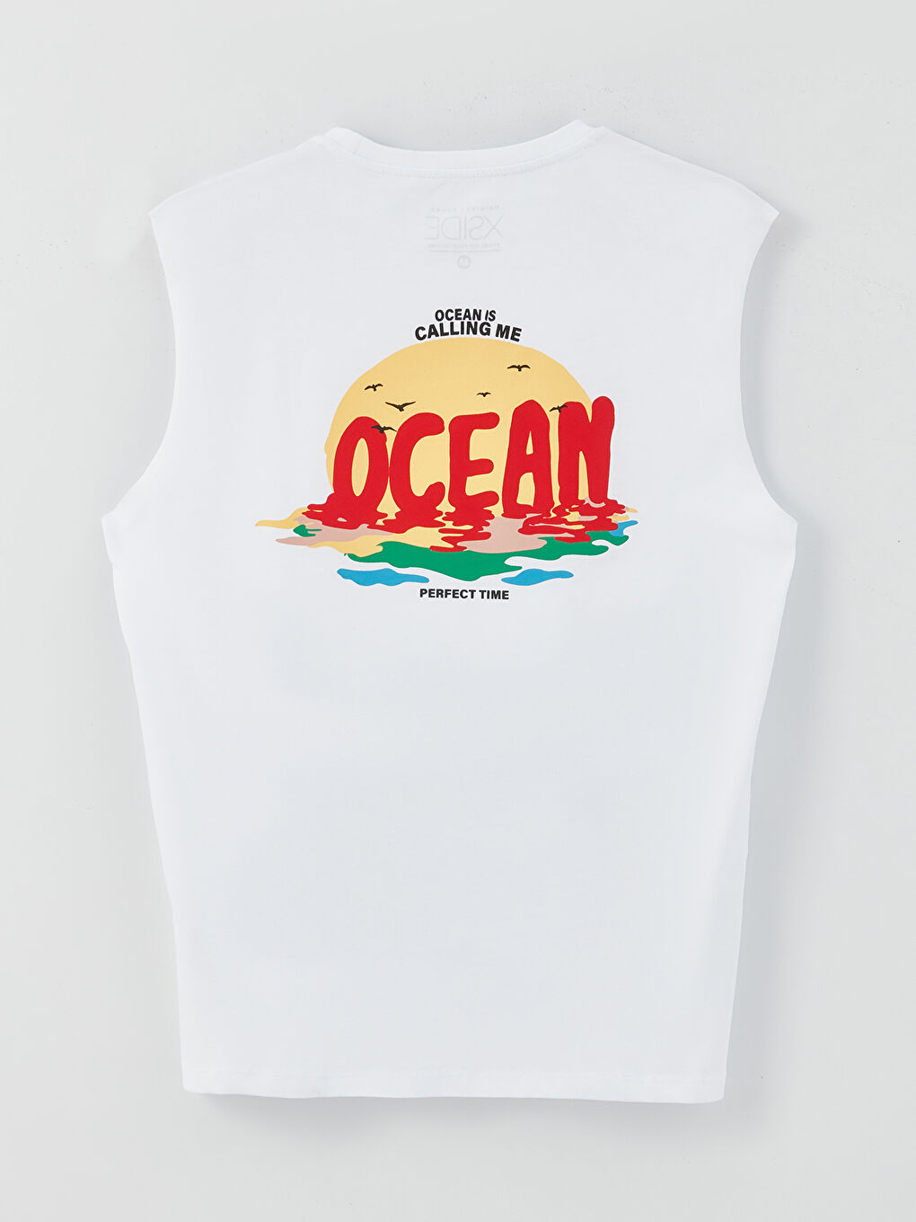 Beyaz Bisiklet Yaka Baskılı Penye Erkek Kolsuz Tişört-6