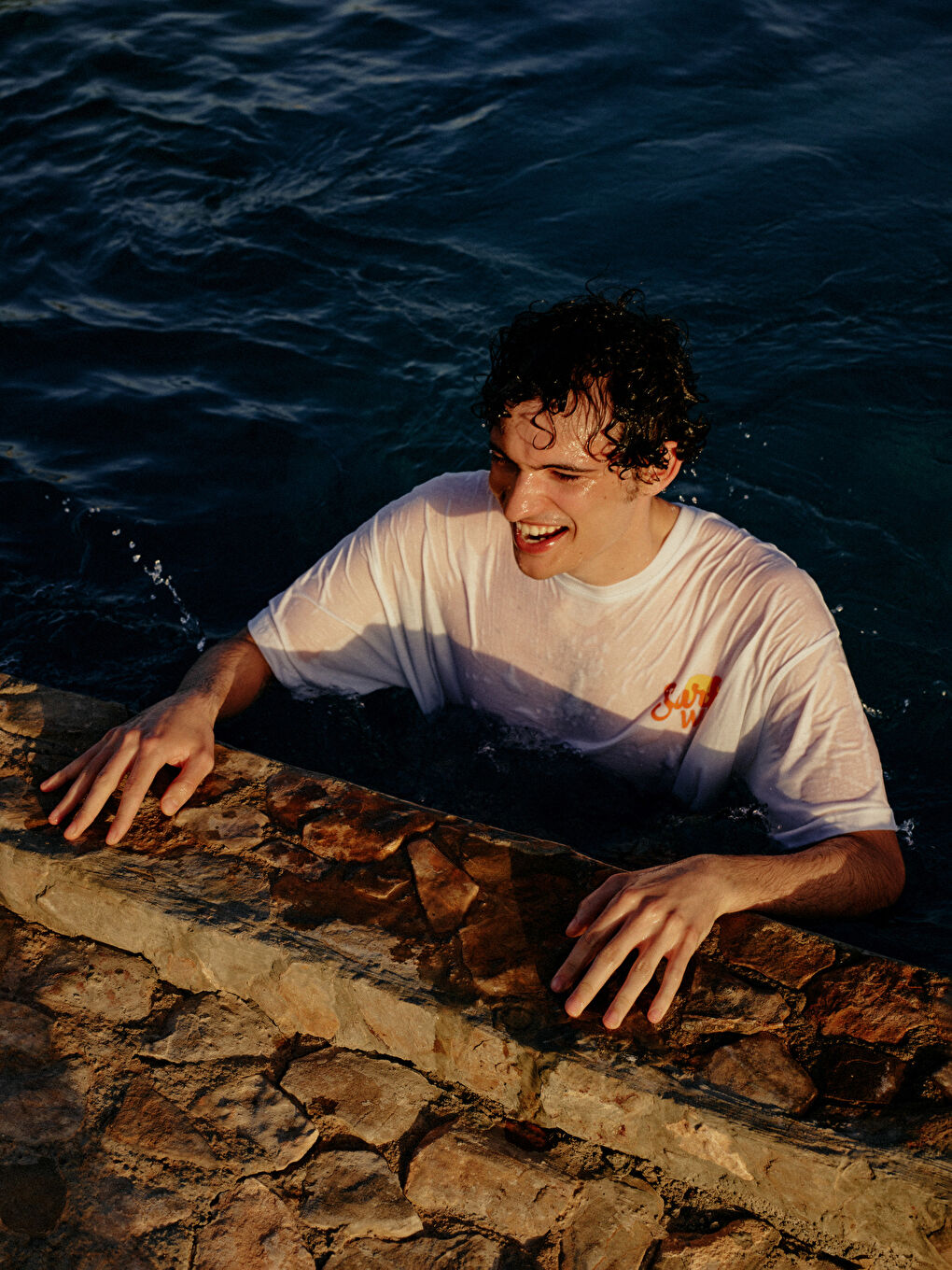 Beyaz Bisiklet Yaka Kısa Kollu Baskılı Penye Erkek Tişört-2