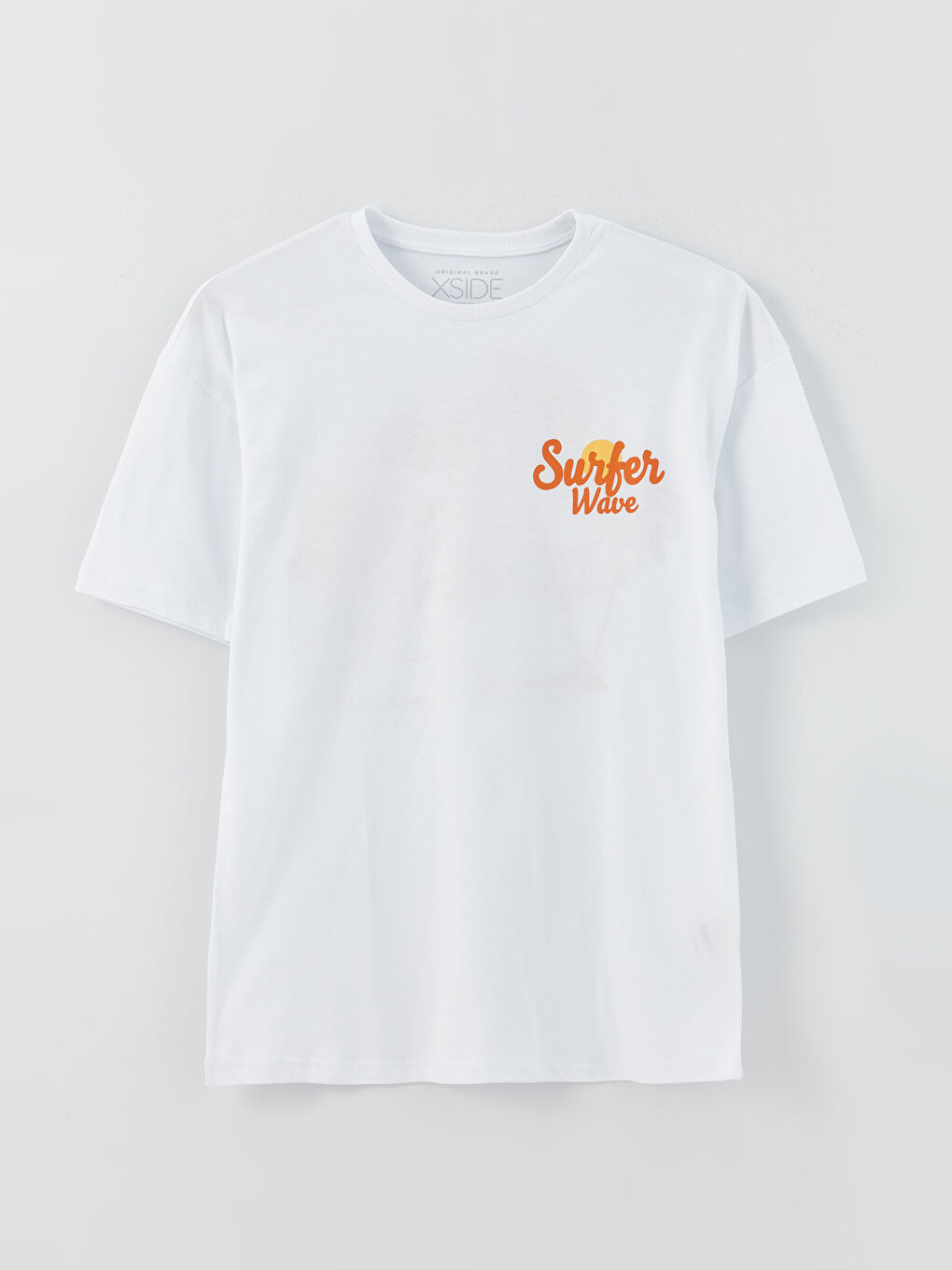 Beyaz Bisiklet Yaka Kısa Kollu Baskılı Penye Erkek Tişört-11