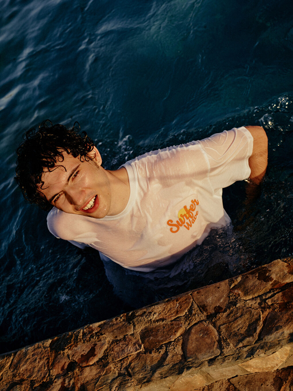 Beyaz Bisiklet Yaka Kısa Kollu Baskılı Penye Erkek Tişört-4