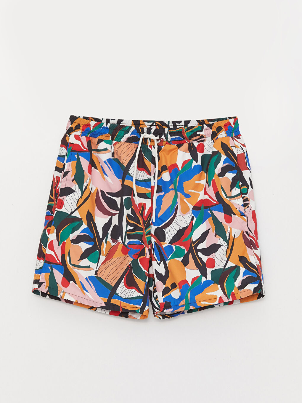 Beyaz Kısa Boy Desenli Erkek Deniz Şortu-7