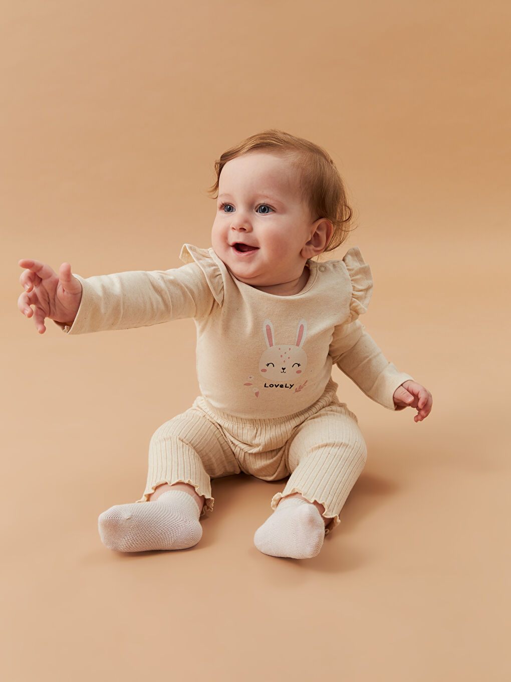 Crew Neck Long Sleeve Printed Baby Girls' Snap Bodysuit and Pants 2 Pack Set-2