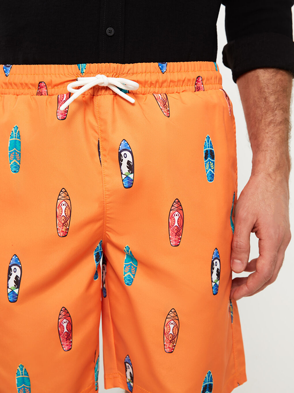Turuncu Kısa Boy Desenli Erkek Deniz Şortu-2