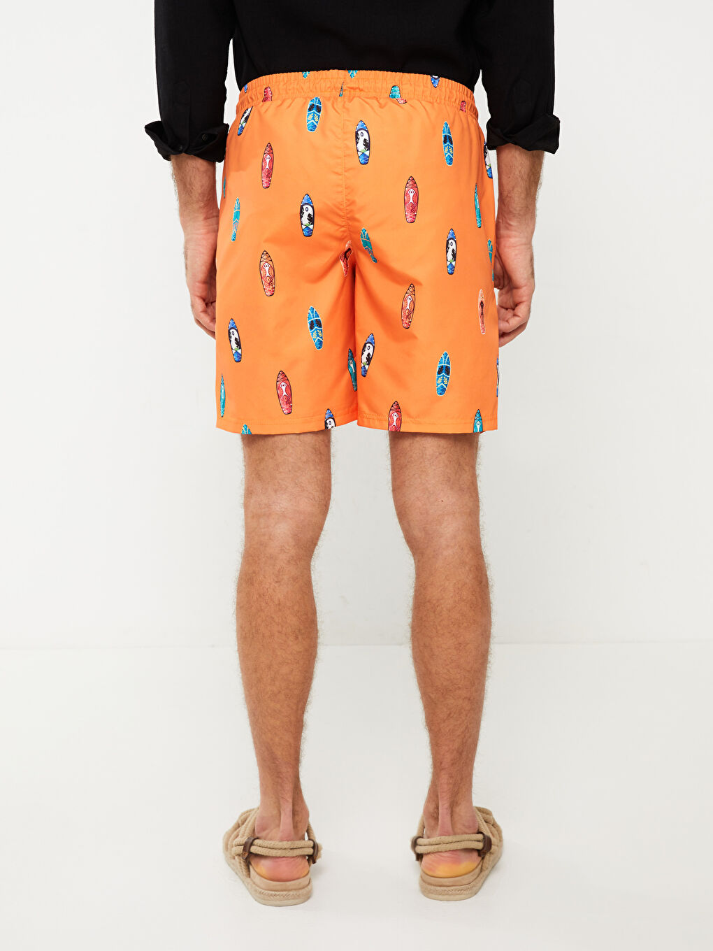 Turuncu Kısa Boy Desenli Erkek Deniz Şortu-4