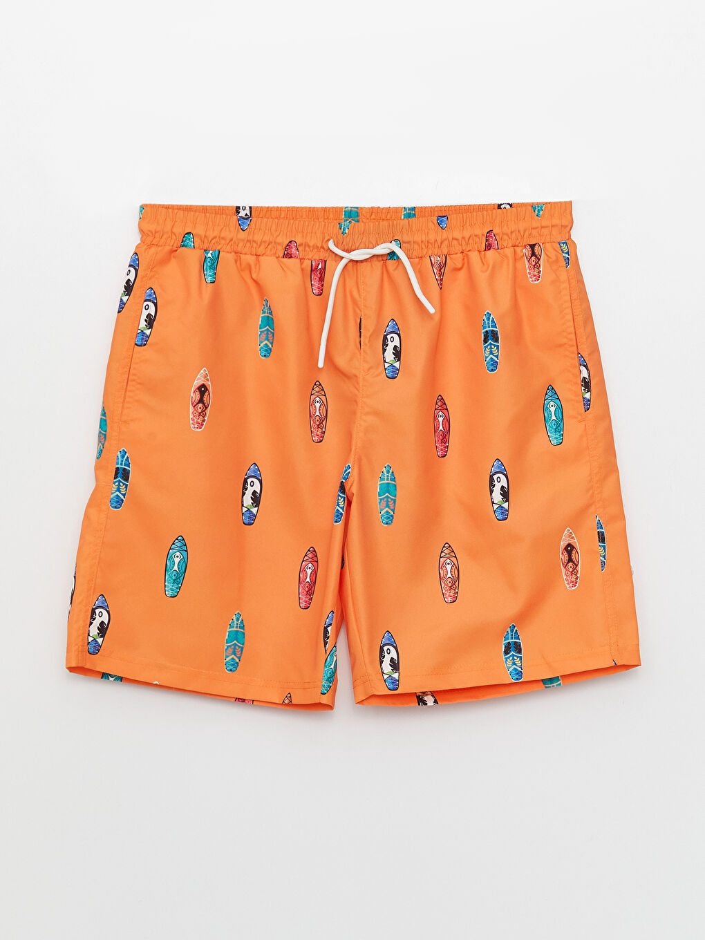 Turuncu Kısa Boy Desenli Erkek Deniz Şortu-5