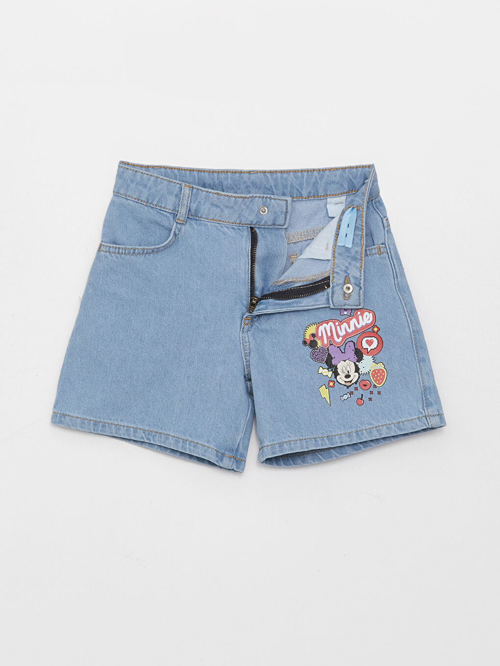 İndigo Minnie Mouse Baskılı Kız Çocuk Jean Şort-2