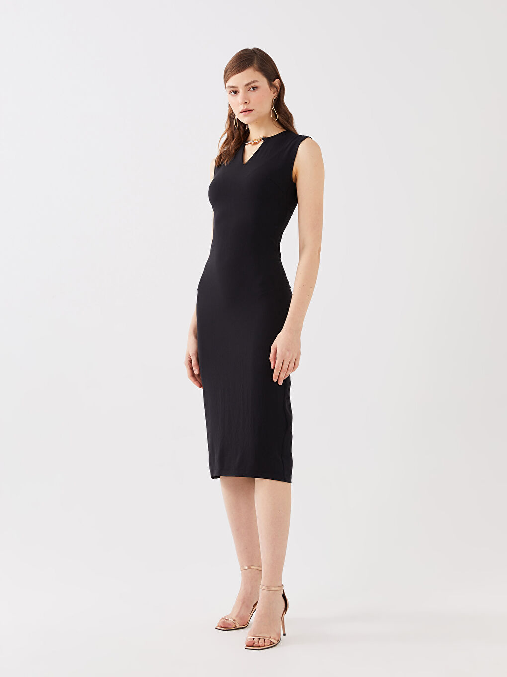 Crew Neck Chain Detailed Women's Evening Dress -S3G660Z8-CVL
