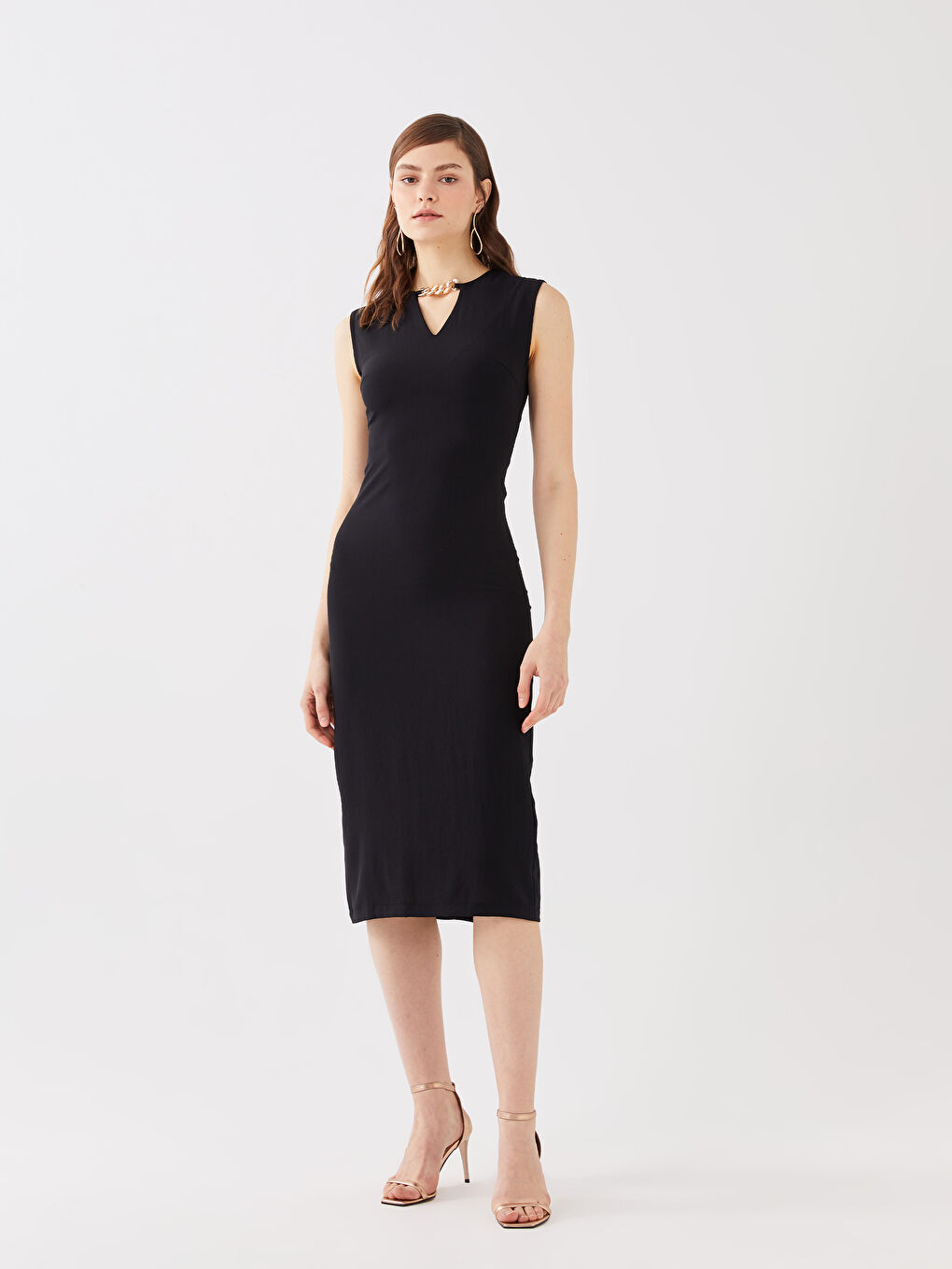 Crew Neck Chain Detailed Women's Evening Dress -S3G660Z8-CVL
