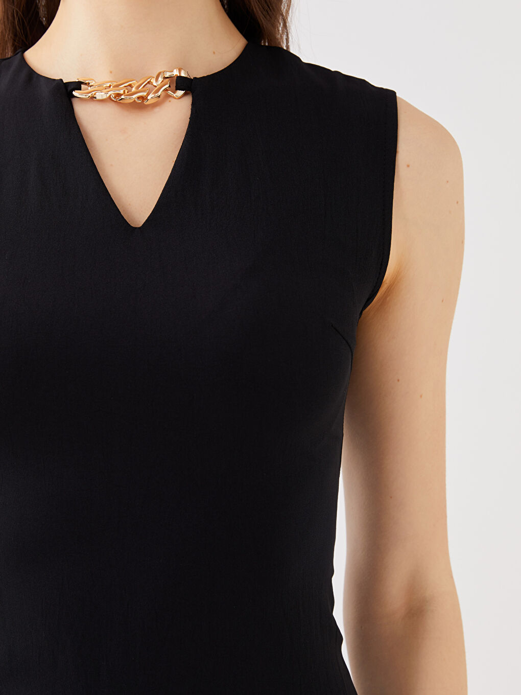 Crew Neck Chain Detailed Women's Evening Dress -S3G660Z8-CVL