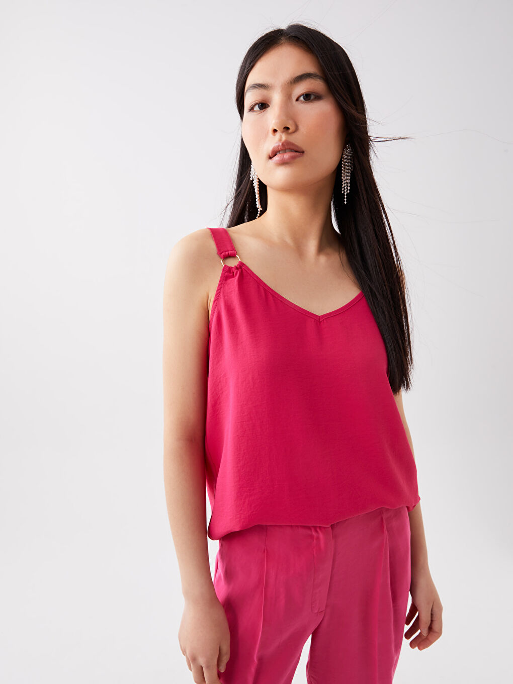 V Neck Plain Strappy Women's Blouse