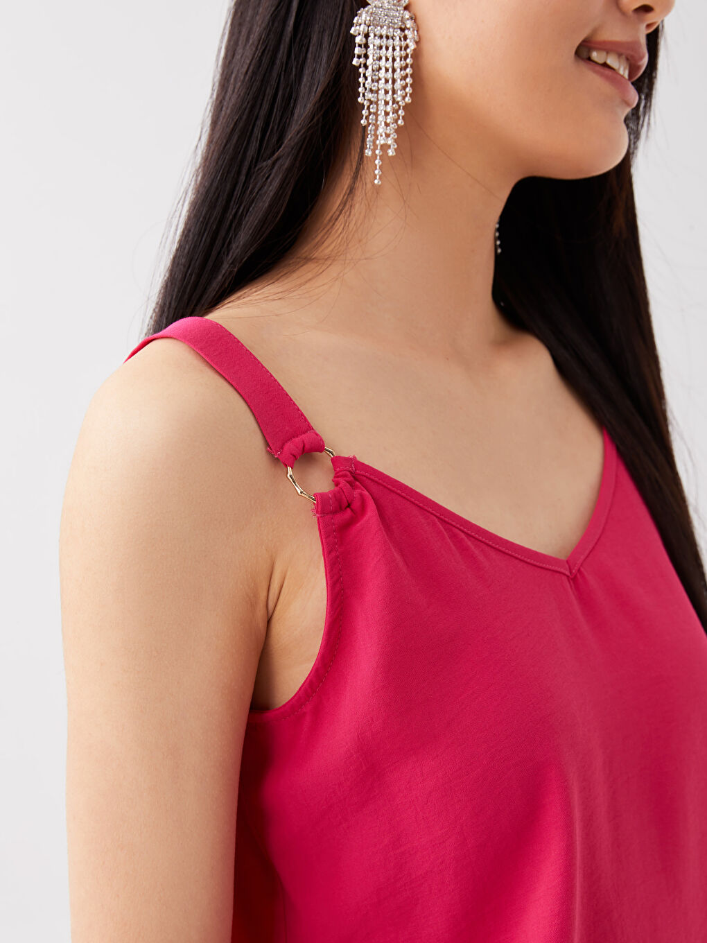 V Neck Plain Strappy Women's Blouse-3