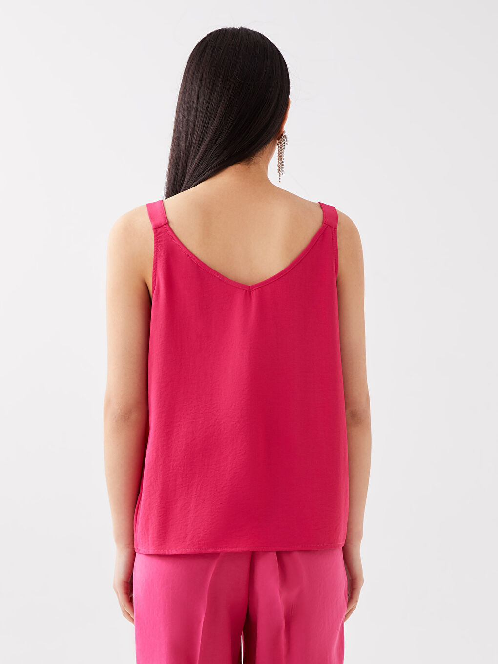 V Neck Plain Strappy Women's Blouse-4