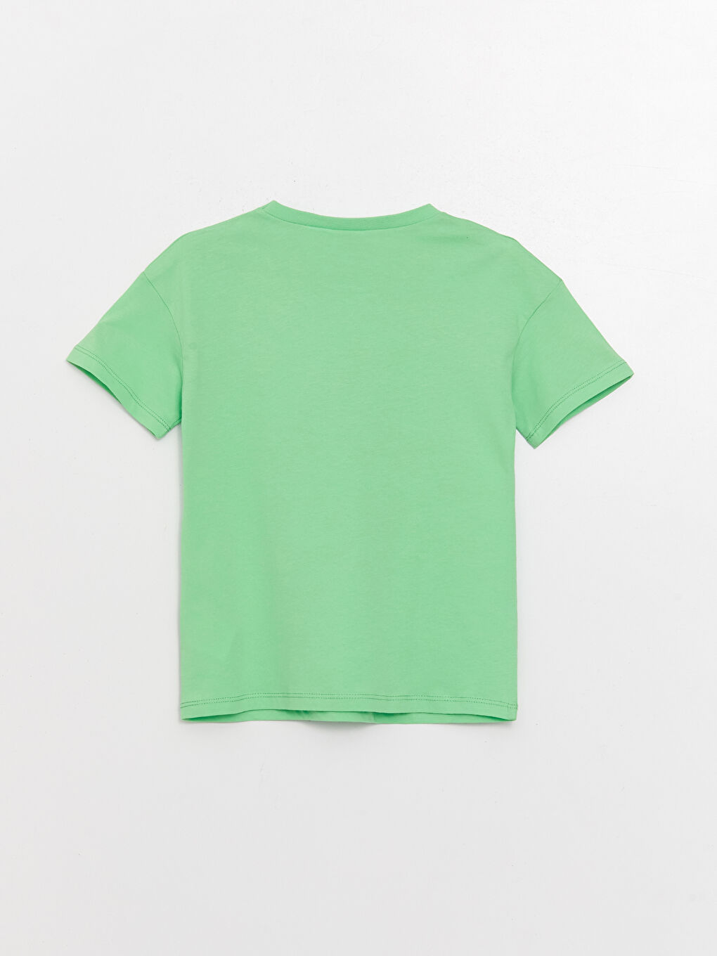 Yeşil Bisiklet Yaka Minnie Mouse Baskılı Kısa Kollu Kız Çocuk Tişört-1