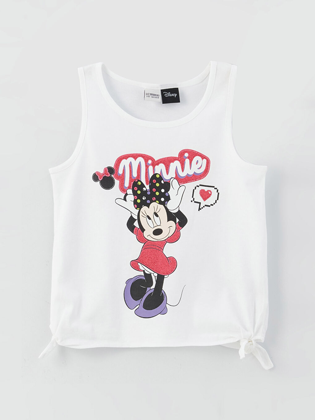 Beyaz Bisiklet Yaka Minnie Mouse Baskılı Kız Çocuk Atlet