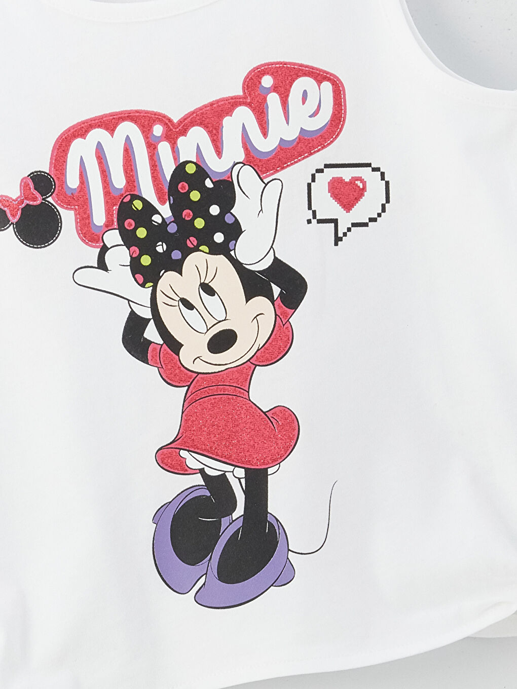 Beyaz Bisiklet Yaka Minnie Mouse Baskılı Kız Çocuk Atlet-2