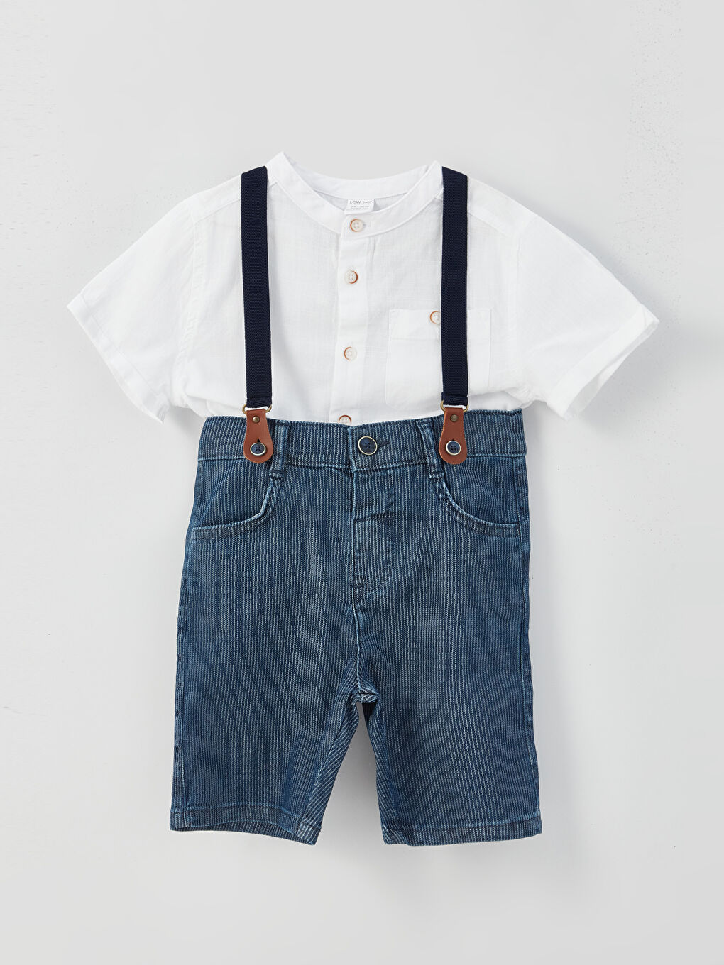 Set 3 Piese Bebeluș Băiat Simplu cu Mânecă Scurtă și Guler de Judecător