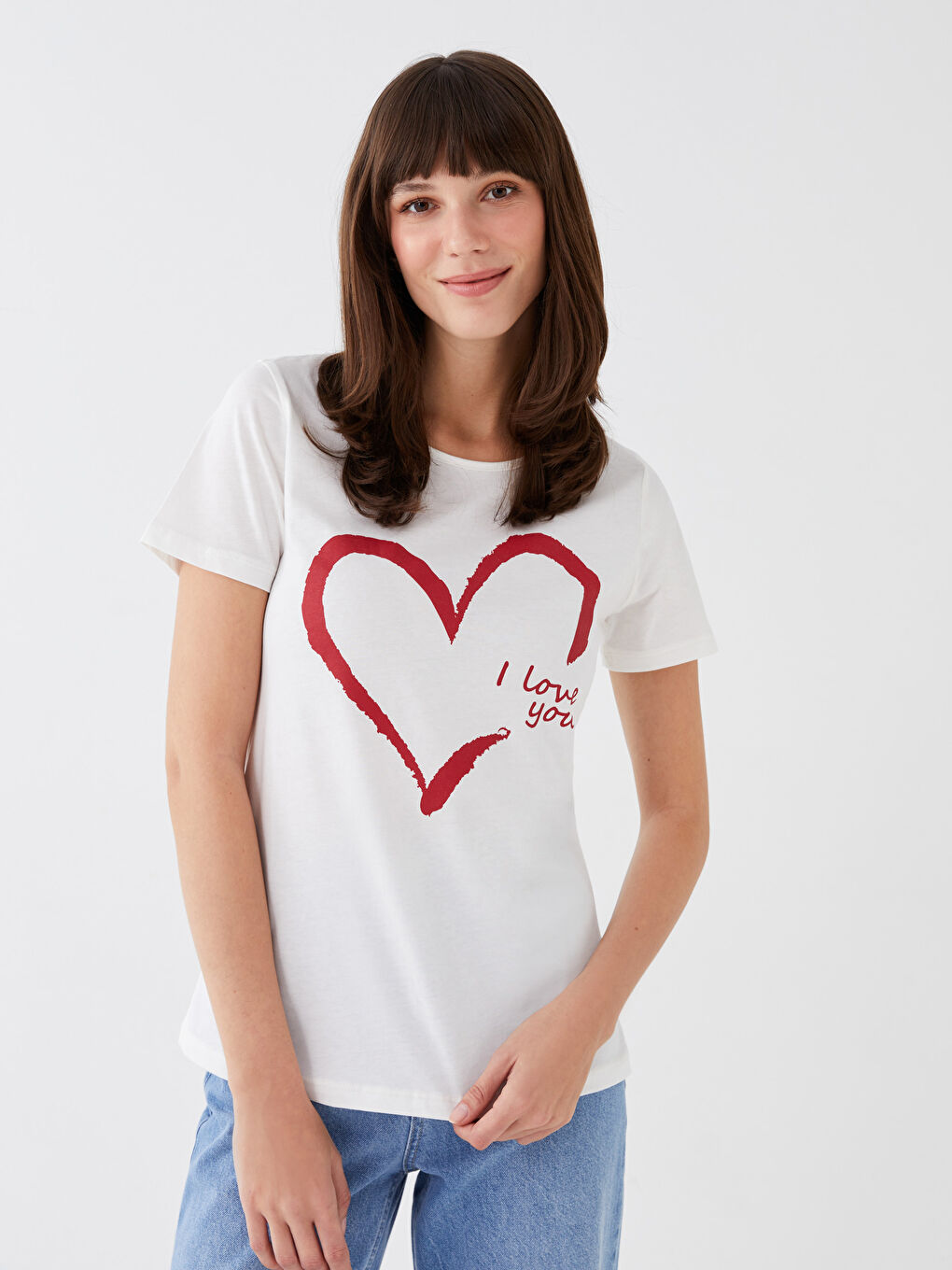 LCW ECO Crew Neck Printed Short Sleeve Women T-Shirt Mother Daughter Combination -S3G689Z8-FDU