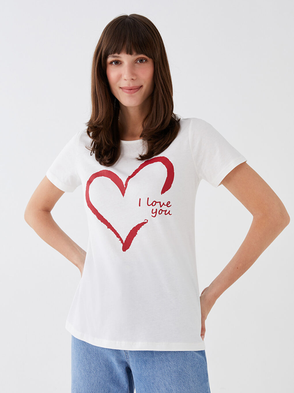 LCW ECO Crew Neck Printed Short Sleeve Women T-Shirt Mother Daughter Combination -S3G689Z8-FDU