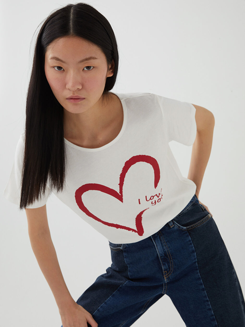 LCW ECO Crew Neck Printed Short Sleeve Women T-Shirt Mother Daughter Combination -S3G689Z8-FDU